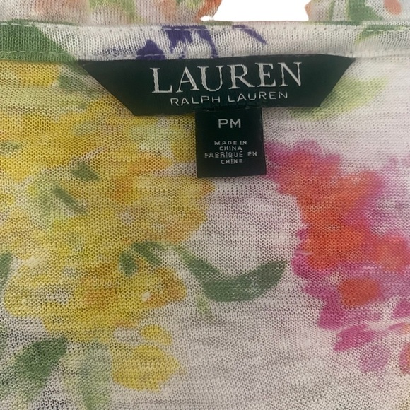 Lauren Ralph Lauren Linen Scoop Neck Multi-Colored Short  Sleeve Floral Top PM - Picture 5 of 5